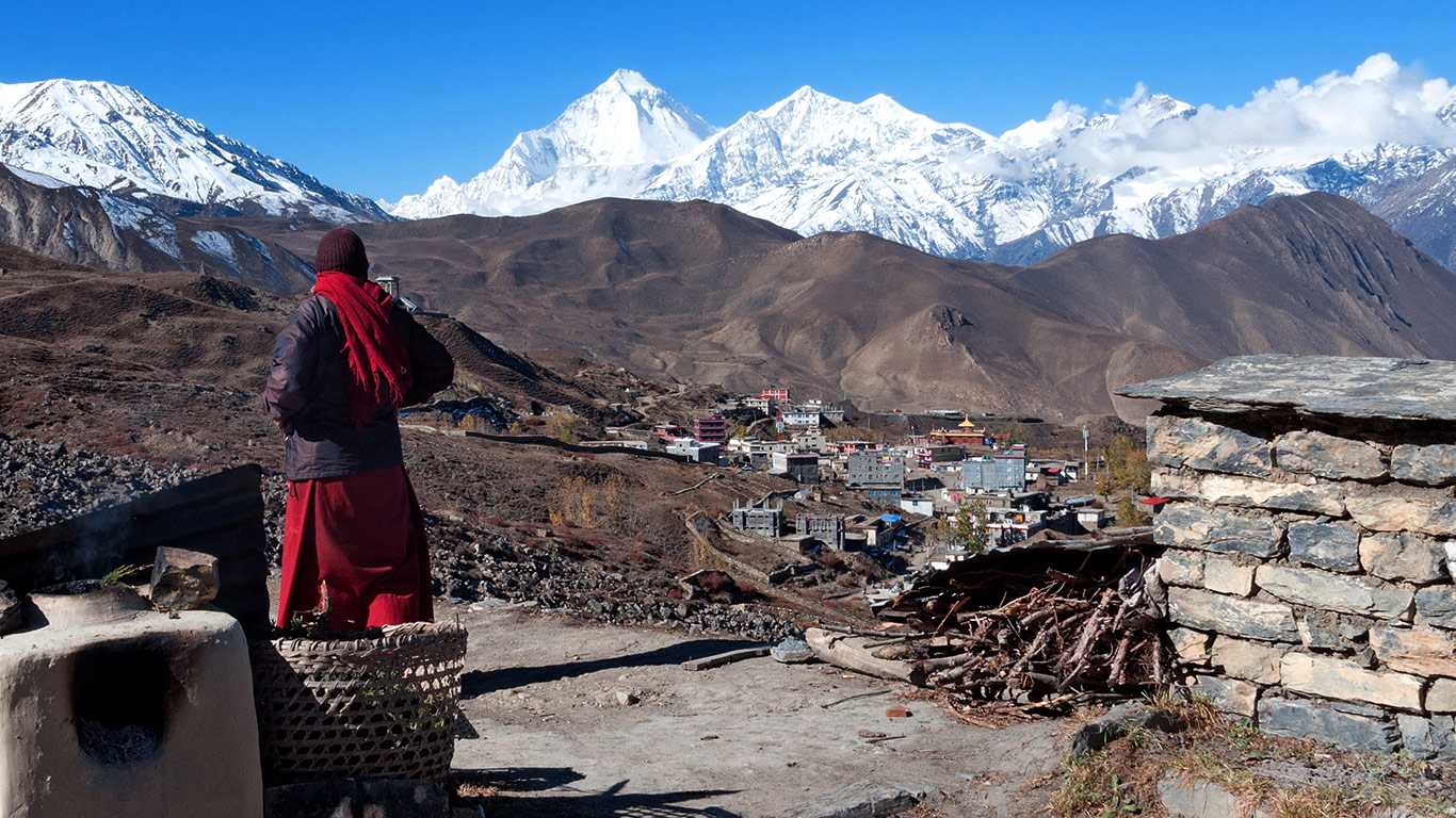 A Buddhist Monk Watching Himalayan Views