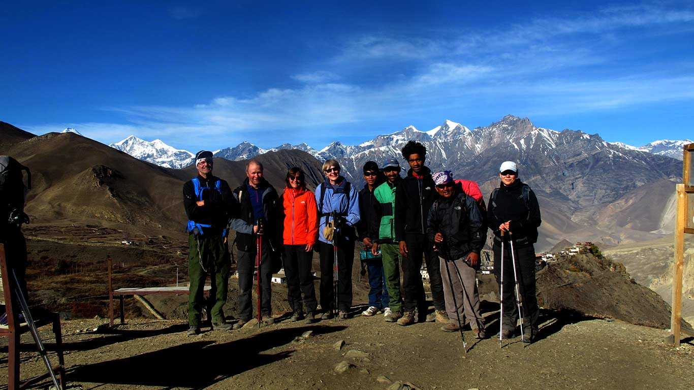 A Group of Travelers on the top of Throng -La Annapurna