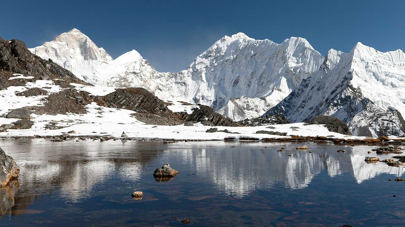 Beautiful Himalayan peaks seen from Chhukung Ri while three peaks climbing
