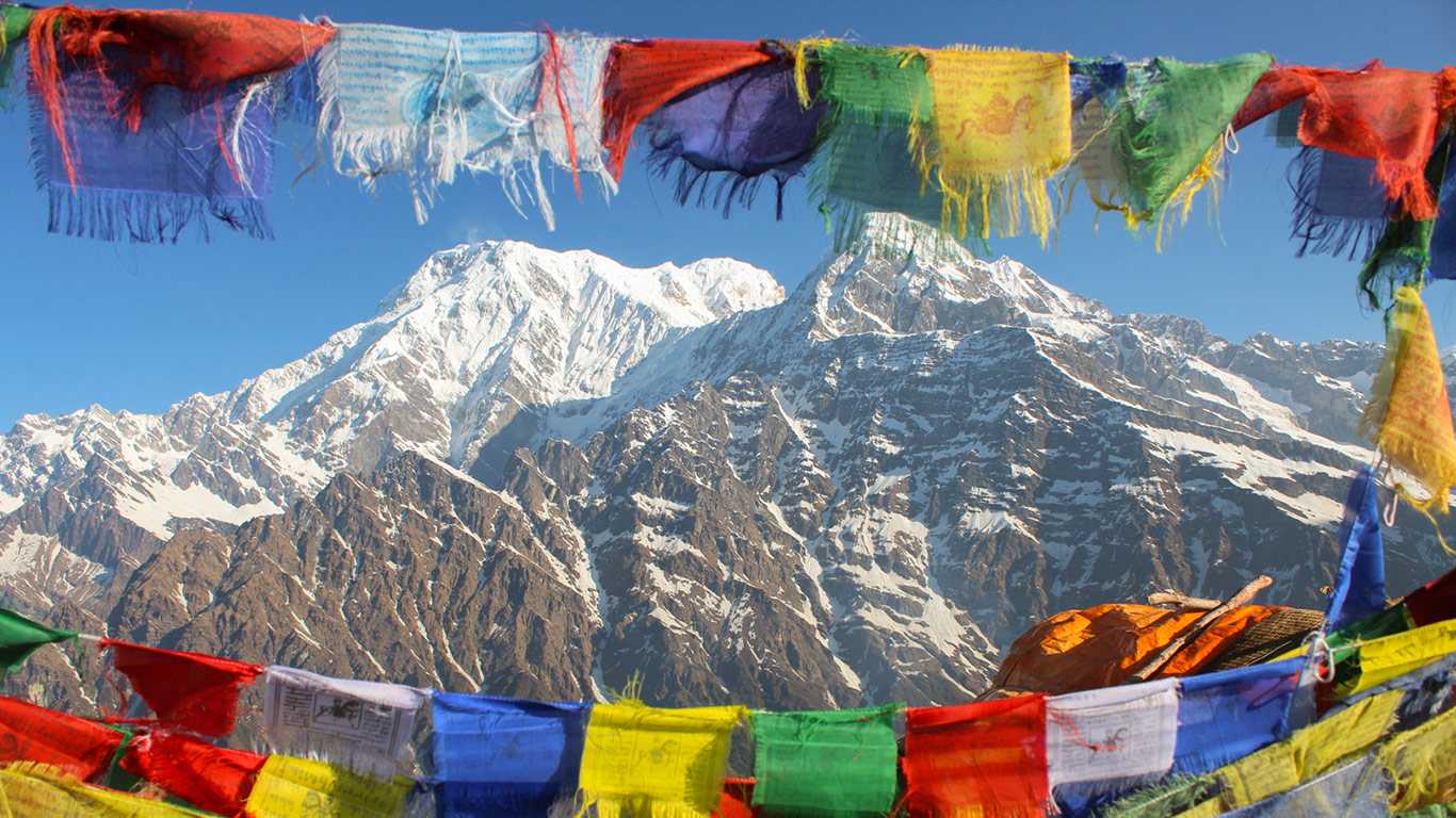 View of Mardi Himal along with Tibetan Prayer Flag