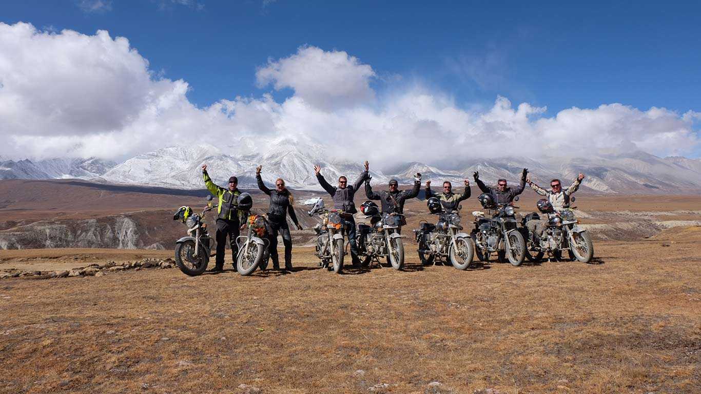 Riders on motorbike in Himalayas