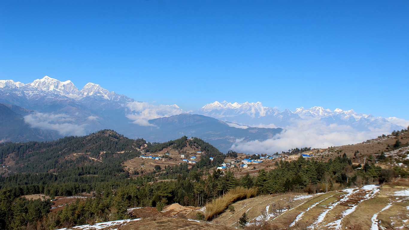 Panoramic Himalayas seen from Patale Danda