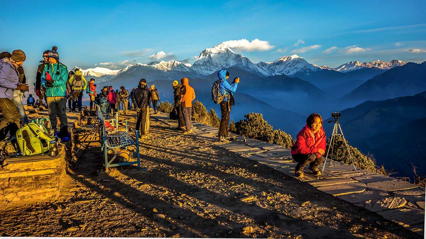 Visitors are at Poon Hill for Sunrise View in the Himalayas
