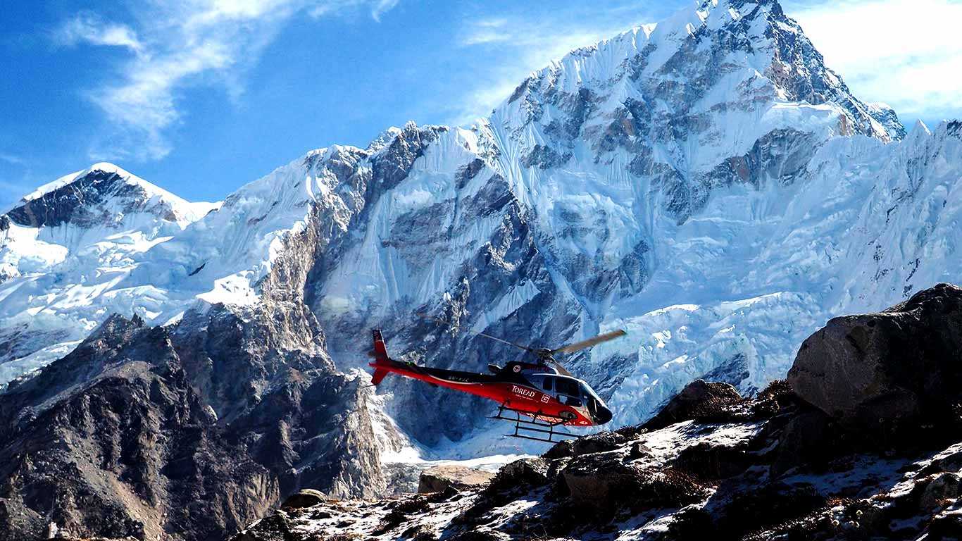 A Chartered Helicopter Flying to Everest Base Camp