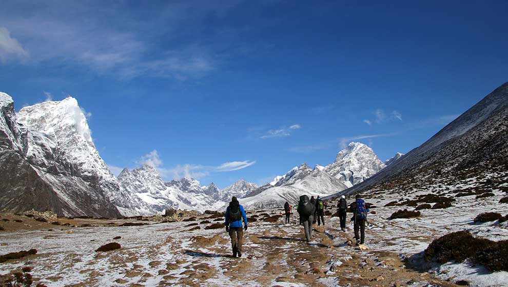 Trekkers Walking on the way to Everest Base Camp