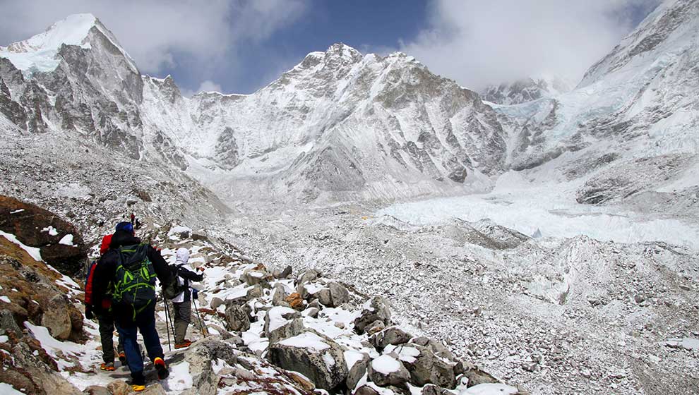 Hikers hiking towards Everest Base Camp